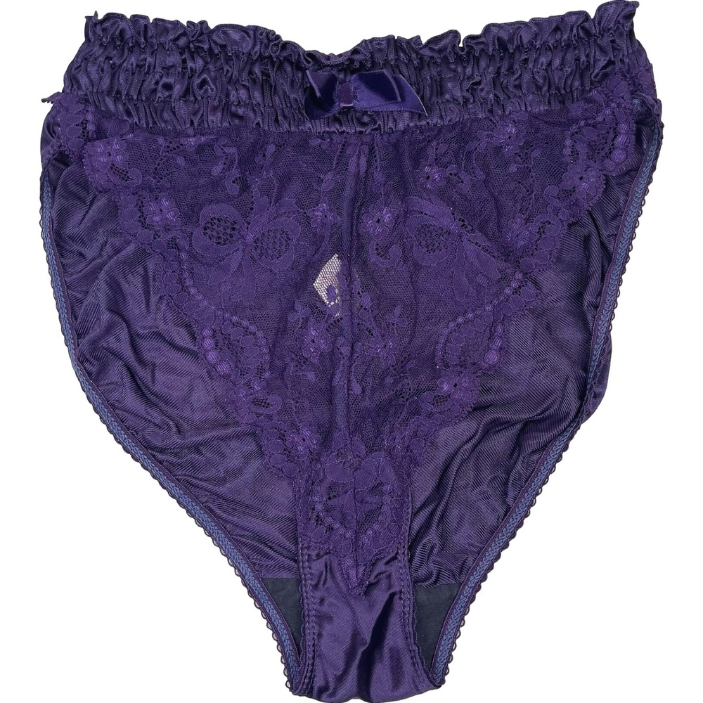 Vintage Victoria's Secret Panties Gold Label Women M Purple Lace Hi Cut 3578